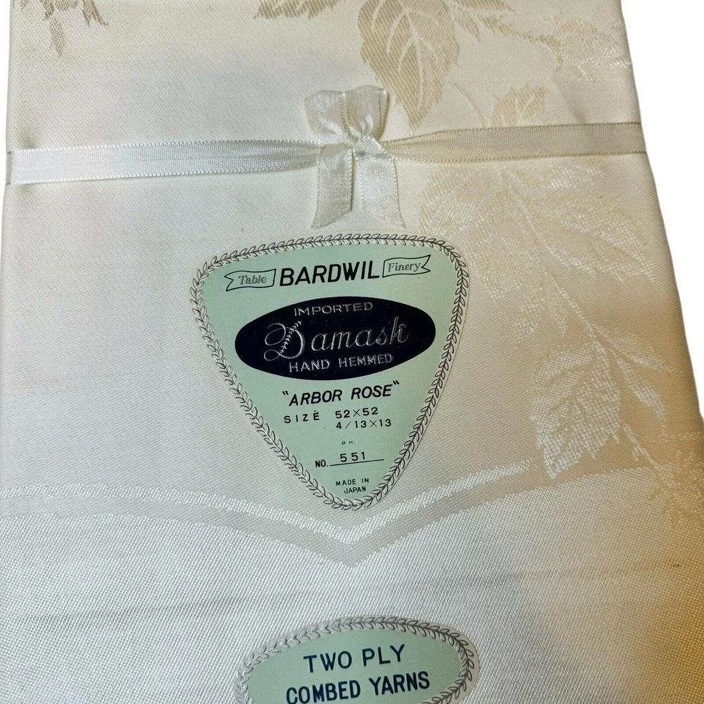 Bardwil Damask Tablecloth Arbor Rose Hand Hemmed Napkins‎ Set Japan 52x52
